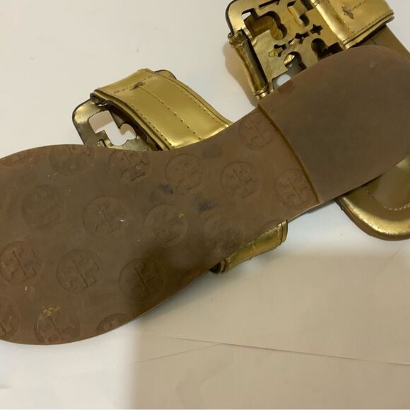 Tory Burch Miller Logo Patent Leather Sandals Vintage Gold  Size 7 - Picture 5 of 8